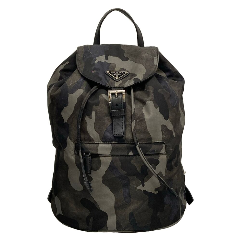 Prada Backpack Khaki Black Nylon Leather